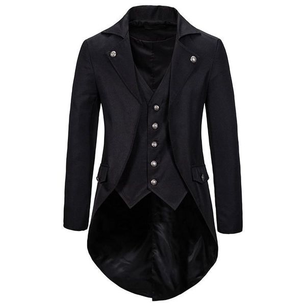 

men's trench coats 2021 halloween costumes wine red steampunk medieval gothic jacket with acetate viscose material and single breasted, Tan;black