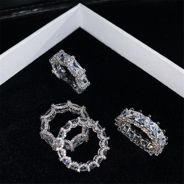 Ins top venda marca desgin anéis de casas de casas de luxo jóias real 925 esterlina prata princesa corte branco topázio festa cz diamante mulheres noivado anel de banda para presente de amor