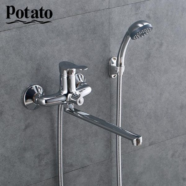 Set doccia per bagno Set rubinetto per patate Corpo in lega di zinco Miscelatore per vasca con tubo di uscita cromato con testa P22214