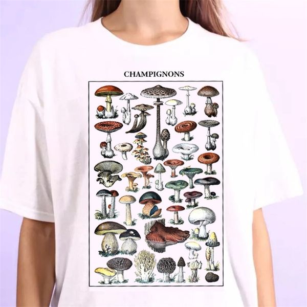 

mushroom chart printed t shirt young women gothic style tees short sleeve cotton fashion tee shirts 210512, White