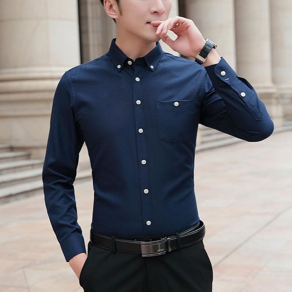 

men's casual shirts 2021 korean fashion mens blouse solid color white gray oxford slim fit cotton long sleeve shirt simple classic, White;black