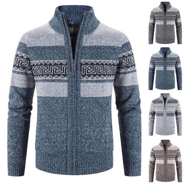 

men's sweaters men knitted sweater cardigan autumn winter warm zip up lapel thicken coat, White;black