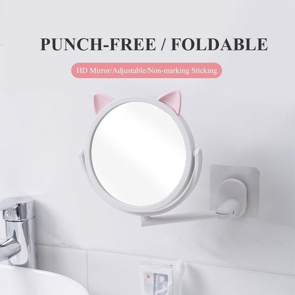 

mirrors hd makeup mirror cute cat head flexible wall mounted punch-bath cosmetic miroir adjustable home bathroom