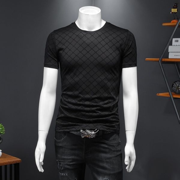 

fashion t shirts 2021 summer men's short sleeve round neck net lattice casual solid color printed half, White;black