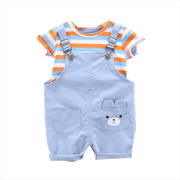 

summer children cotton baby boy girl clothes cartoon stripe t shirts bib shorts 2pcs sets infant kids fashion toddler tracksuits, White