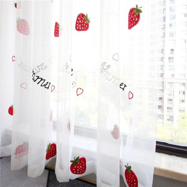 

embroidery strawberry sheer curtains for bedroom living room lovely tulle kids girls drapes white gauze window valance curtain &