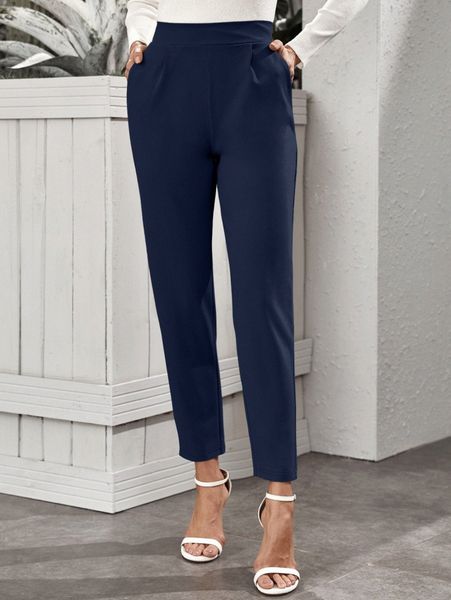 

high-rise slant pocket tapered pants 58ku#, Black;white