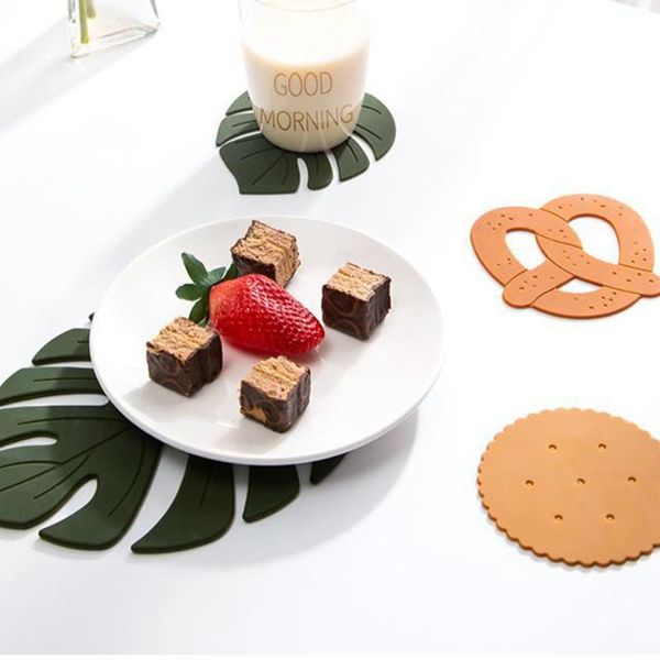 

mats & pads 1pc silicone leaves placemat dining table mug coffee cup cookies anti-scalding kitchen placemats for kids tableware