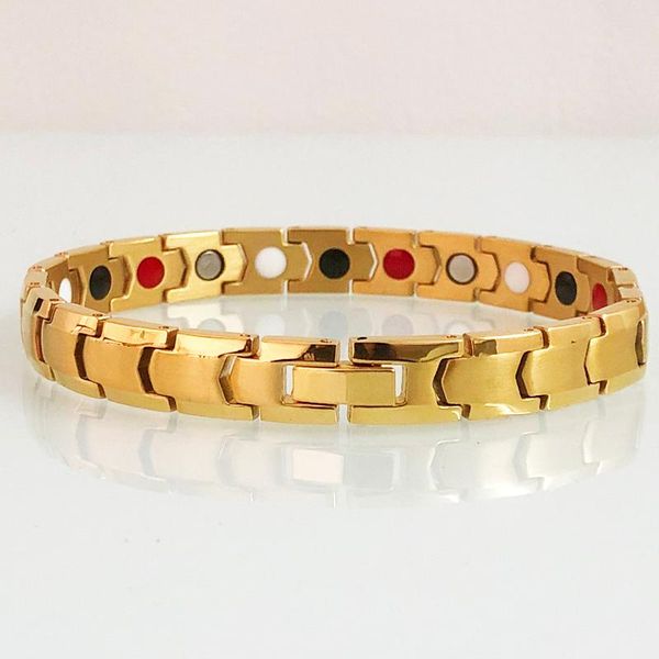 

link, chain women's gold plated bracelet titainium steel hand elegant magnetic health care armband fashion female jewelry, Black