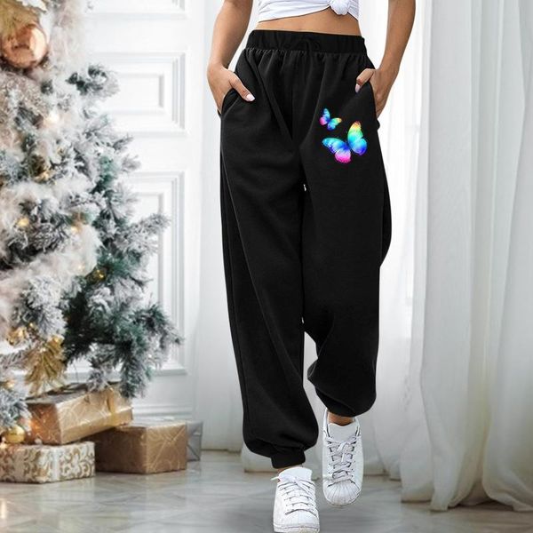 

women's pants & capris 45# floral print joggers women casual plus size streetwear harajuku trousers autumn winter 2021 sweatpants ropa, Black;white