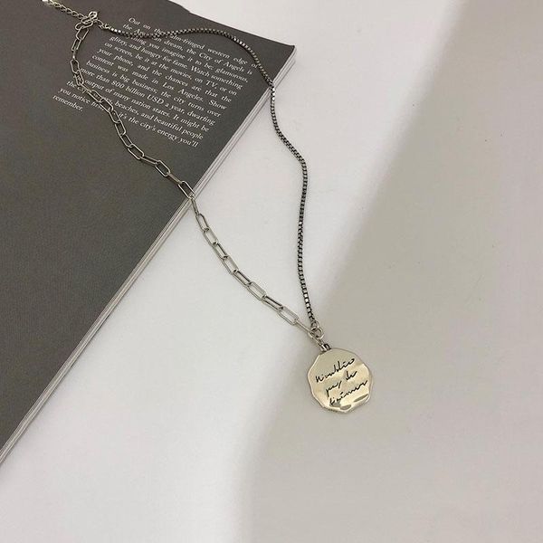 

chains gsc7 vintage irregular round disc thai silver color pendant necklace letter charm for women jewelry gifts wholesale