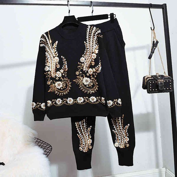 

women's tracksuits conjunto duas peças h720, agasalho esportivo feminino de malha com manga longa bordada e calças pequenas da moda har, Gray