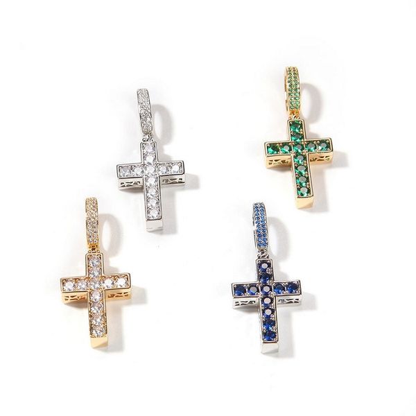 

double sided cross necklace fashion mens gold necklaces hip hop iced out cross pendant necklaces jewelry, Silver
