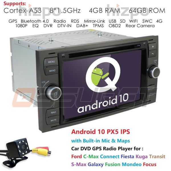 

din dsp ips car dvd player android10 gps in dash for transit focus connect s-max kuga mondeo radio multimedia wifi