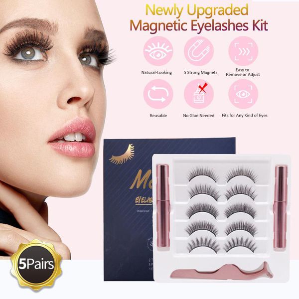 

2021 5 pairs 3d 5d invisible mink magnetic eyelashes with eyeliners and tweezer kit magic false lashes natural look 2 liquid eyeliner not gl
