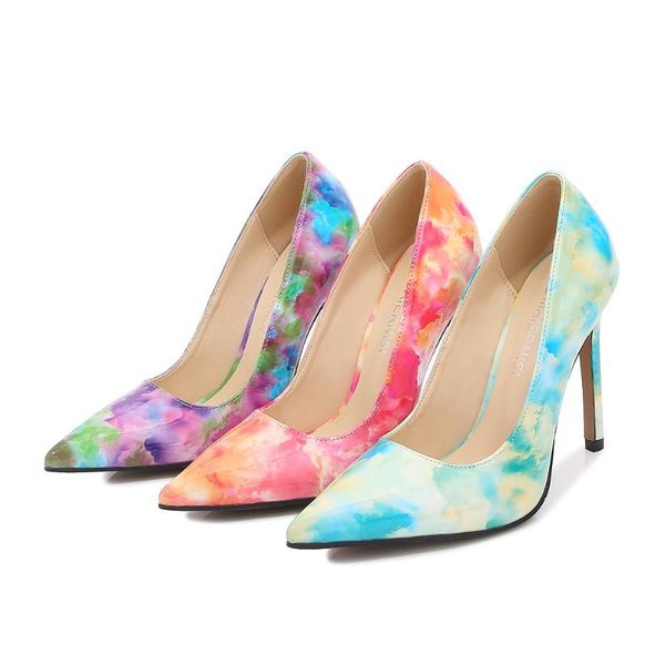 

dress shoes tikicup hawaii style women oil painting printed patent pointed toe high heels fashion ladies stiletto pumps large size 35-45, Black