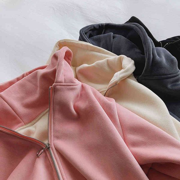 

hoodies soft warm pink. autumn winter sweater women's hooded plush thickened versatile cardigan loose sports coat, Black