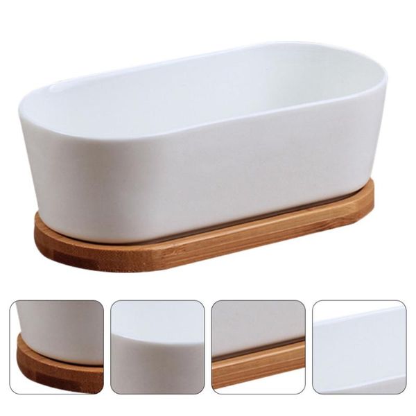 

bike heels & chainwheels 2pcs ceramic succulent bonsai plant pot flower planter with bamboo saucer
