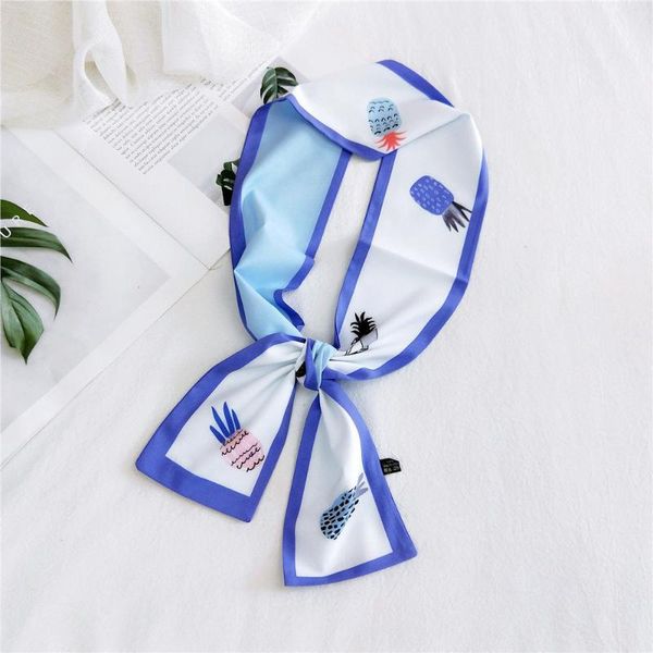 

women's silk stain hair head scarf bandana women small fruit polka dot print neck collar handle bag scarfs for ladies scarves, Blue;gray