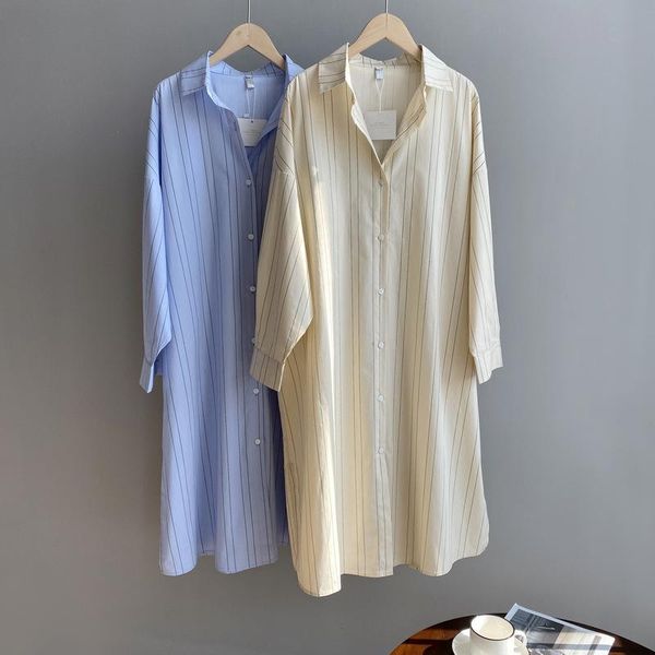 

women's blouses & shirts 2021 summer women long blouse turn down collar elegant striped cardigans blusas roupa feminina clothes, White