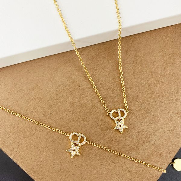

design jewelry new necklace bracelet star letter advanced clavicle chain fashion temperament set, Black