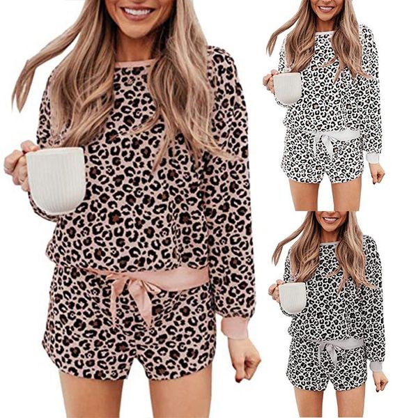 

women's tracksuits two-piece gold velvet leopard print long-sleeved shorts home wear, holiday set, Gray