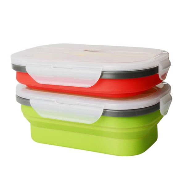 

dinnerware sets 950ml healthy material portable shrink silicone folding lunch box eco-friendly container colorful red green bowl