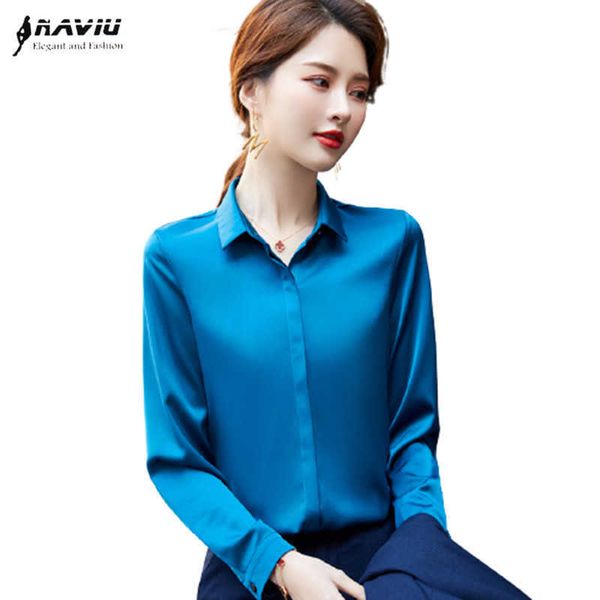 

professional shirt women long sleeve spring fashion temperament satin slim bottoming blouses office ladies work 210604, White