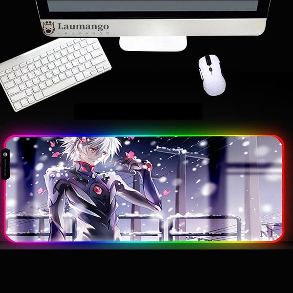 

mouse pads & wrist rests pad rgb anime evangelions notebook desk home office large size luminous usb pc table mat mousepad gamer