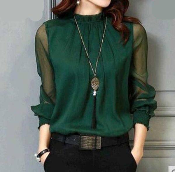 

women's blouses & shirts chiffon blouse women long sleeve neck support work wear elegant lady casual female more size, White