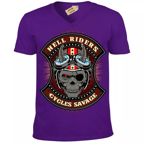 

infierno riders camiseta motos savage skull demonio hombre cuello en v, White;black