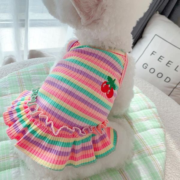 

cat costumes kissurpet colorful bichon teddy dog stripe dress skirt t shirt clothes spring autumn puppy pet beautiful cute accessories