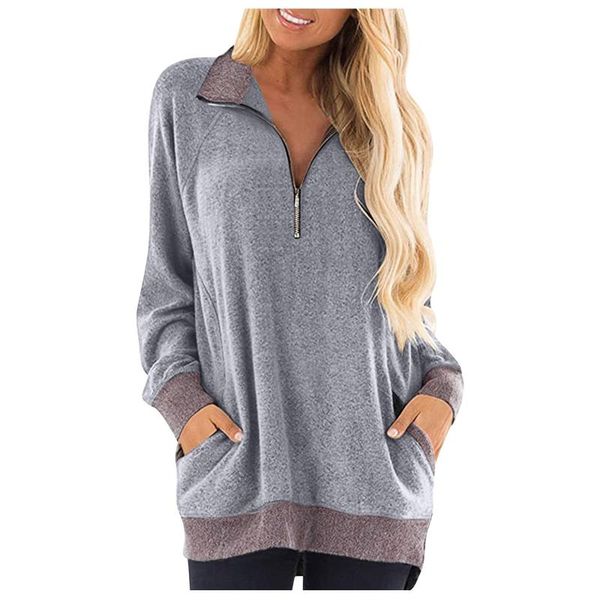 

women's blouses & shirts oversized lapel blouse casual soild color long sleeve zipper shirt vintage autumn turndown collar loose knit t, White