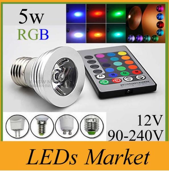 

bulbs 5w led rgb bulb 16 color changing spotlights light lamp e27 gu10 e14 mr16 gu5.3 ir remote control 85-265v & 12v
