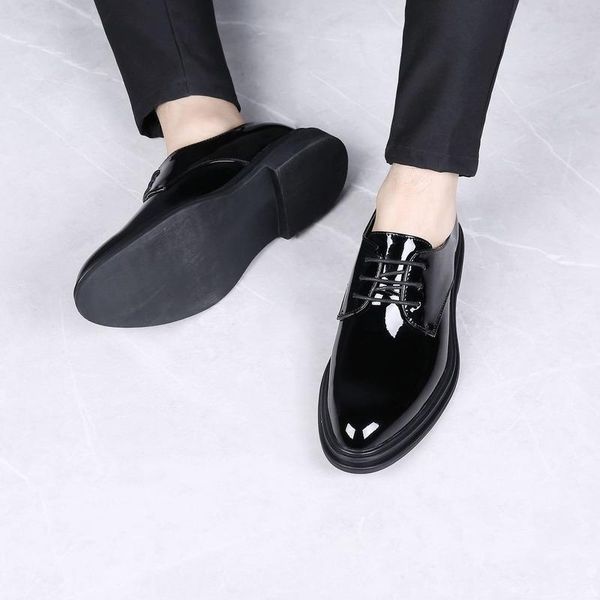 

dress shoes 2021 mens spring autumn business lace up patent leather wedding casual leisure round comfortable plus size, Black