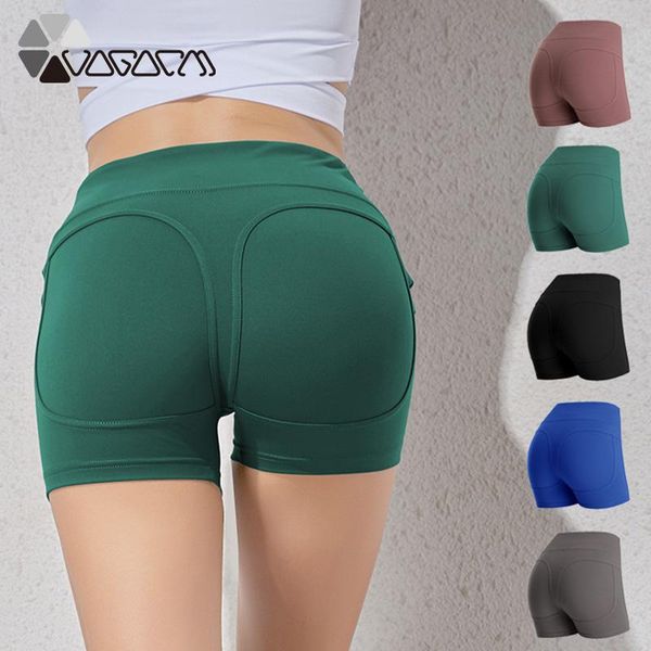 

seamless yoga shorts fitness push up sports pocket hip-lifting solid slim running high waist short tights gym sportswear female outfits, White;red