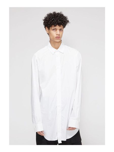 

men's casual shirts spring and autumn mid-length white long-sleeved shirt with square collar, single breasted silhouette frilled edge, White;black