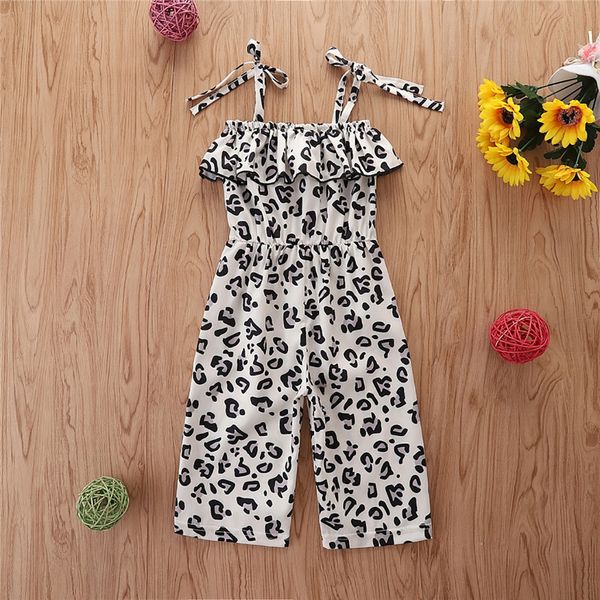 

2021 new design good quality factory price fashion selling childrens leopard print suspender jumpsuit, White