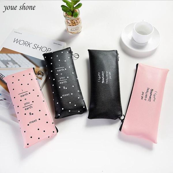 

1pcs/lot simple student zipper stationery bag pencil case solid color personalized pu chancery penalty bags