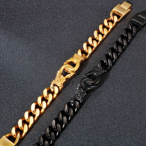 

79g heavy 14mm 8.66 inch gold/ black stainless steel link chain bracelet vintage jewelry for mens boys women gifts