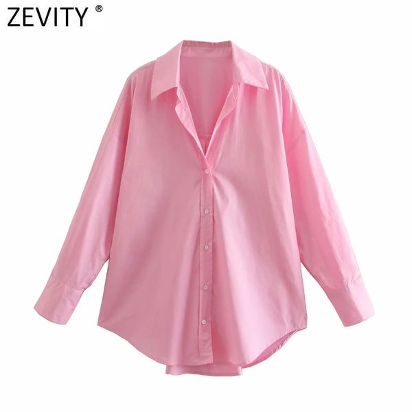 

zevity new women simply single breasted poplin pink shirt office lady long sleeve business blouse roupas chic blusas ls9288 210419, White