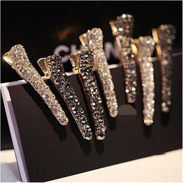 

42xV a013 barrettes south korean hairdressing diamond hairpin pearl headdress diamond headdress banger alloy toothed duck clips beak pearl, Golden;silver