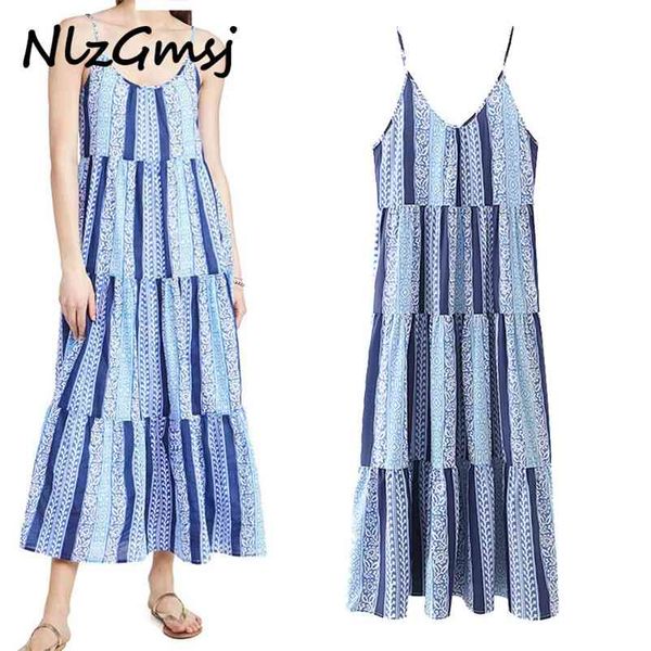 

dress woman blue print ruched slip long es for women backless evening party thin straps vestidos 210628, Black;gray