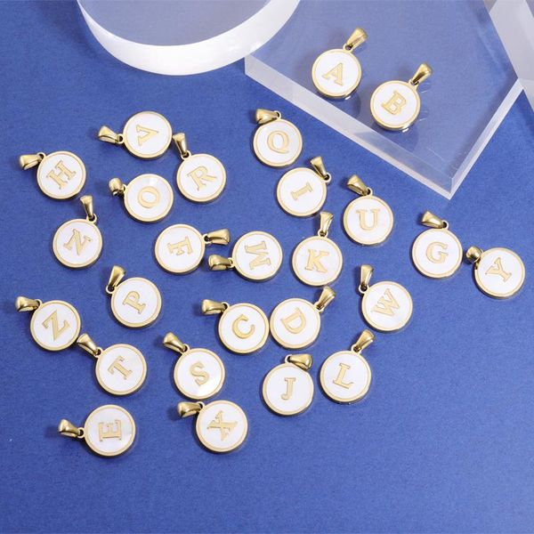 

charms fnixtar 26pcs ins gold initials letter mirror polish stainless steel with clasps for diy making necklaces jewelry, Bronze;silver