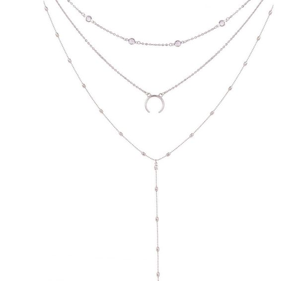 

bohemian moon pendant multilayer handmade necklace set xl129, Silver