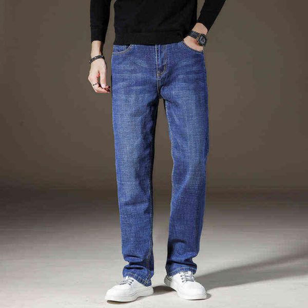 

fattening increasing denim pants autumn and loose straight tube leisure thick winter men's jeans kiss the, Blue