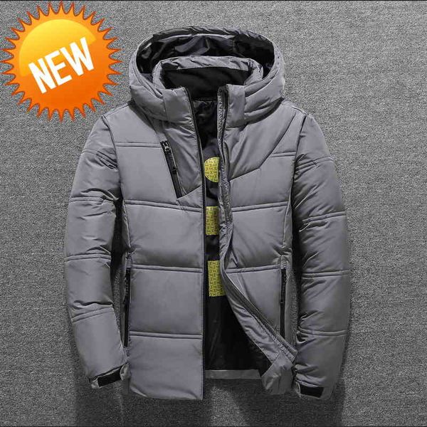 

tace & shark brand thicken winter white duck down jacket men light hat detachable men's parka snow coat 3xl, Black