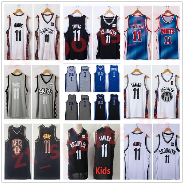 

stitched men 2021 city black blue irving 11 kyrie jersey basketball 1 college ncaa shirts white grey color, Black;red