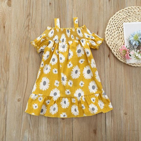 

girls dress toddler kids baby sunflower print off shoulder summer casual clothes fashion girl's dresses, Red;yellow