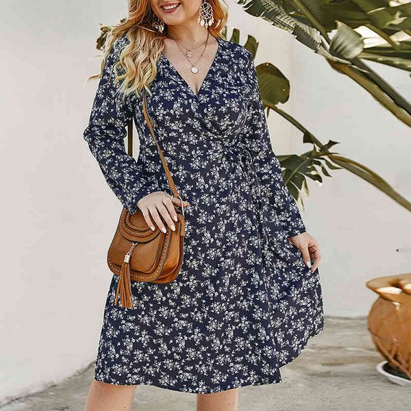 

plus size small female flower fall loose casual boho print dress wl121, Black;gray